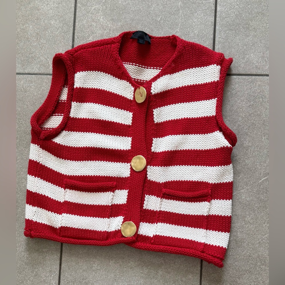 Zara Red and White Striped Knit Vest